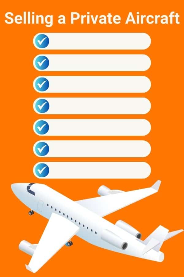 An image of a private aircraft with a checklist of mistakes to avoid when selling your private aircraft